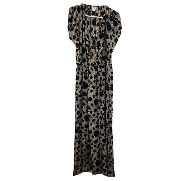 Womens S Parker Silk Maxi Dress V-Neck Drape Front Flutter Sleeves Black Beige‎ - Picture 1 of 7